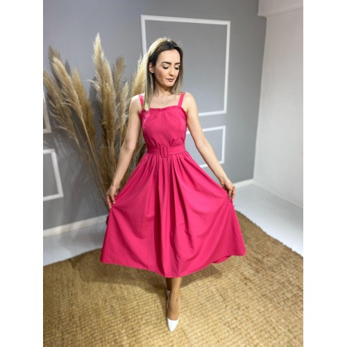 Fuşya%20kemerli%20poplin%20pamuklu%20kumaş%20askılı%20elbise