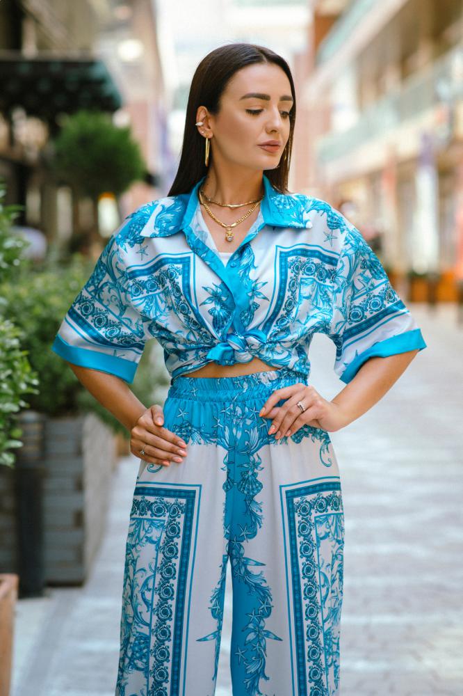 Mavi%20Desenli%20İpek%20Saten%20Takım