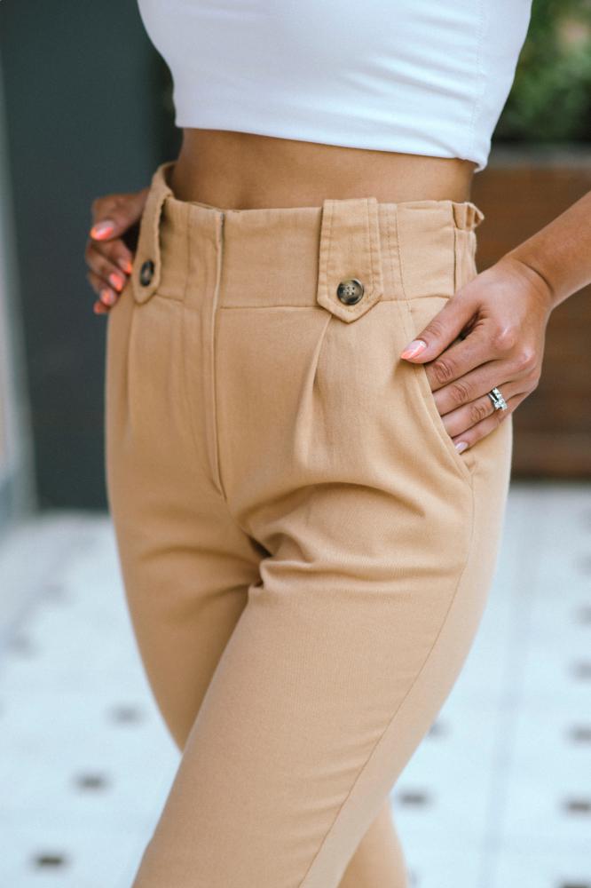 Yüksek%20Bel%20Duble%20Paça%20Camel%20Keten%20Pantalon