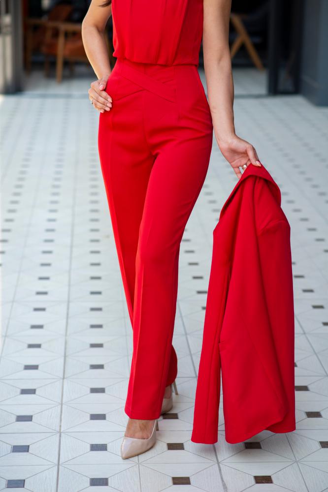 Kırmızı%20Bel%20Detaylı%20Klasik%20Pantalon