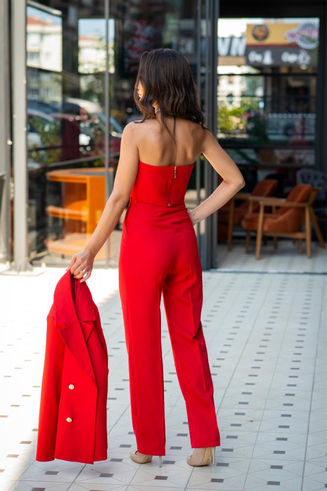 Kırmızı%20Bel%20Detaylı%20Klasik%20Pantalon
