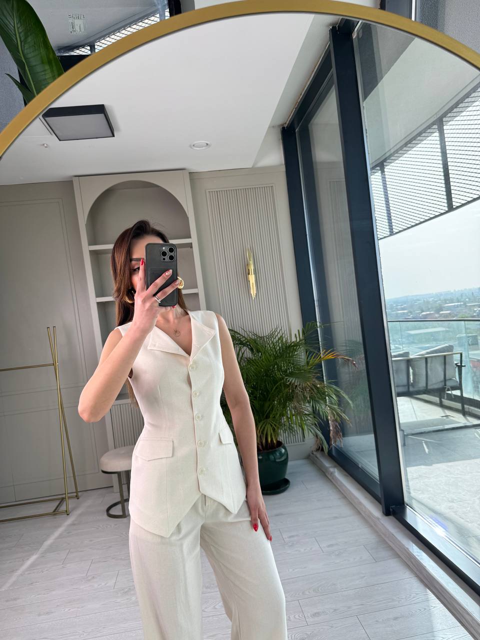 Natural%20Bej%20Astarlı%20Arkası%20Kemerli%20Premium%20Keten%20Yelek