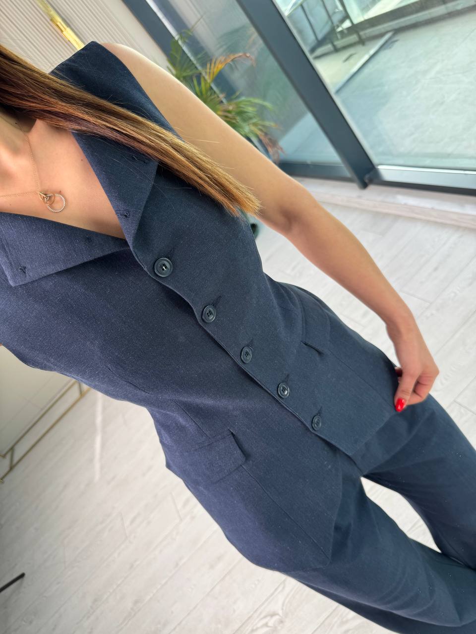 Lacivert%20Astarlı%20Arkası%20Kemerli%20Premium%20Keten%20Yelek