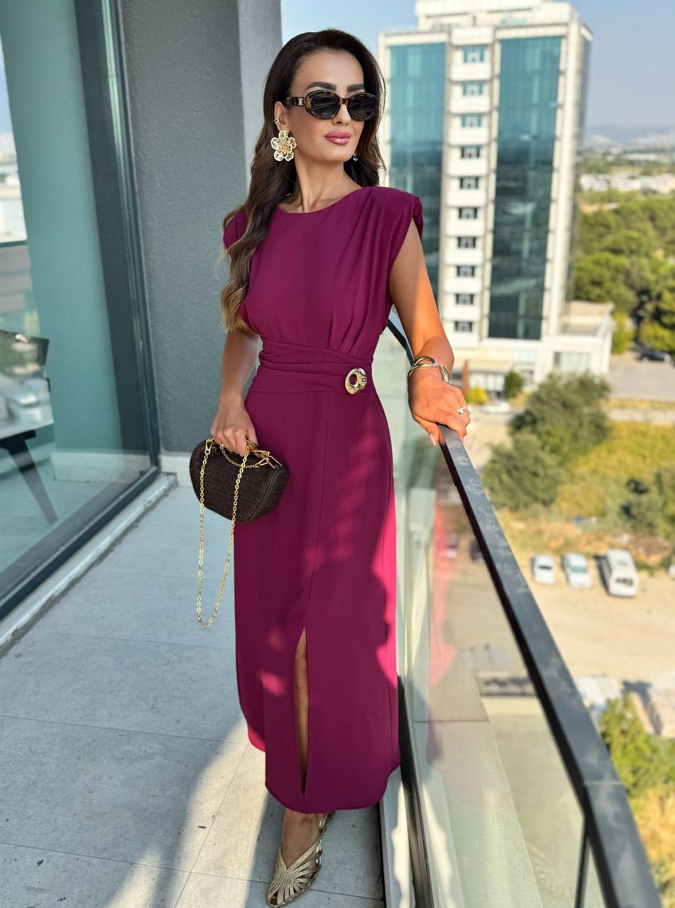 Mürdüm%20Vatkalı%20Bel%20Detay%20Tensel%20Doku%20Elbise