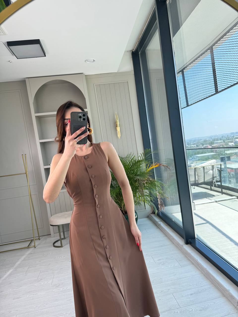 Vizon%20Kahve%20Arka%20Bağlamalı%20Cepli%20İthal%20İpekli%20Krep%20Elbise