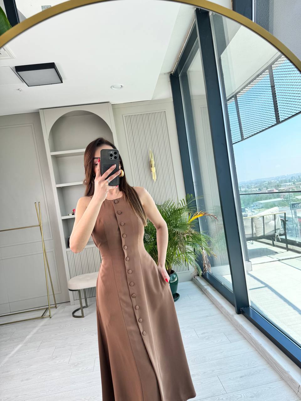 Vizon%20Kahve%20Arka%20Bağlamalı%20Cepli%20İthal%20İpekli%20Krep%20Elbise