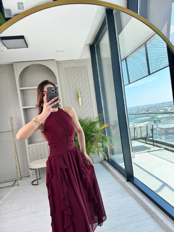 Tasarım%20Bordo%20Etek%20Detaylı%20Astarlı%20Şifon%20Elbise