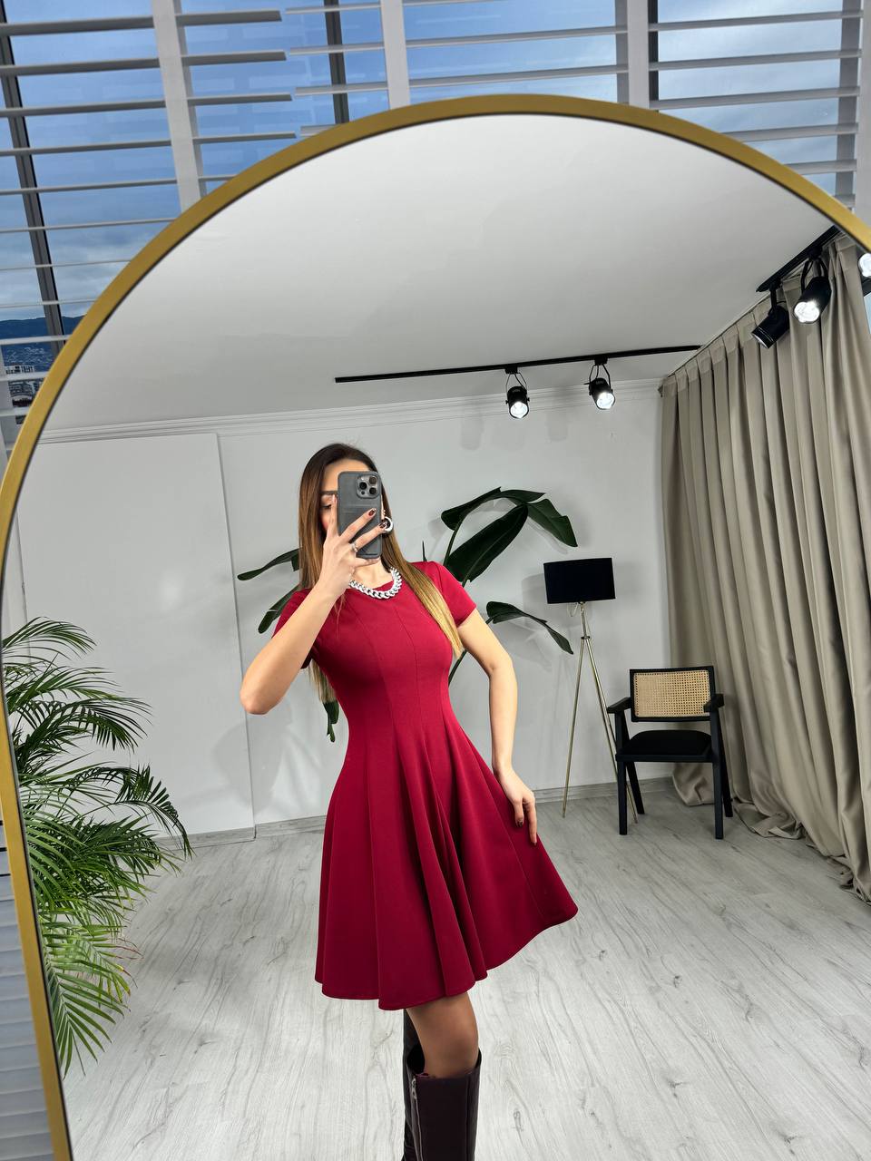 Bordo%20Zara%20Model%20Krep%20Kumaş%20Elbise