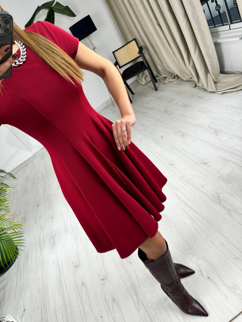 Bordo%20Zara%20Model%20Krep%20Kumaş%20Elbise