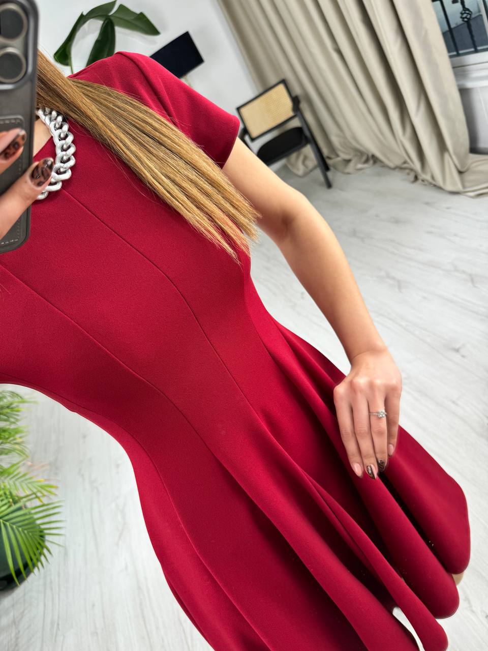 Bordo%20Zara%20Model%20Krep%20Kumaş%20Elbise