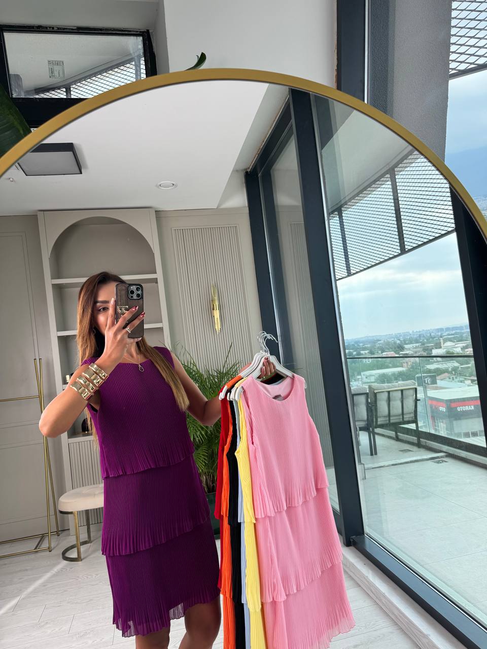 Mor%20İnce%20Piliseli%20Katlı%20Astarlı%20Premium%20Şifon%20Elbise