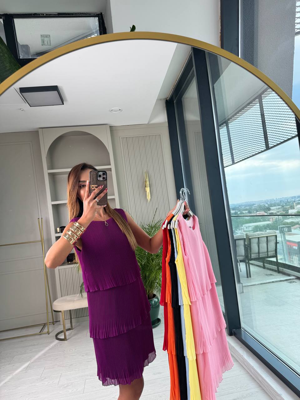 Mor%20İnce%20Piliseli%20Katlı%20Astarlı%20Premium%20Şifon%20Elbise