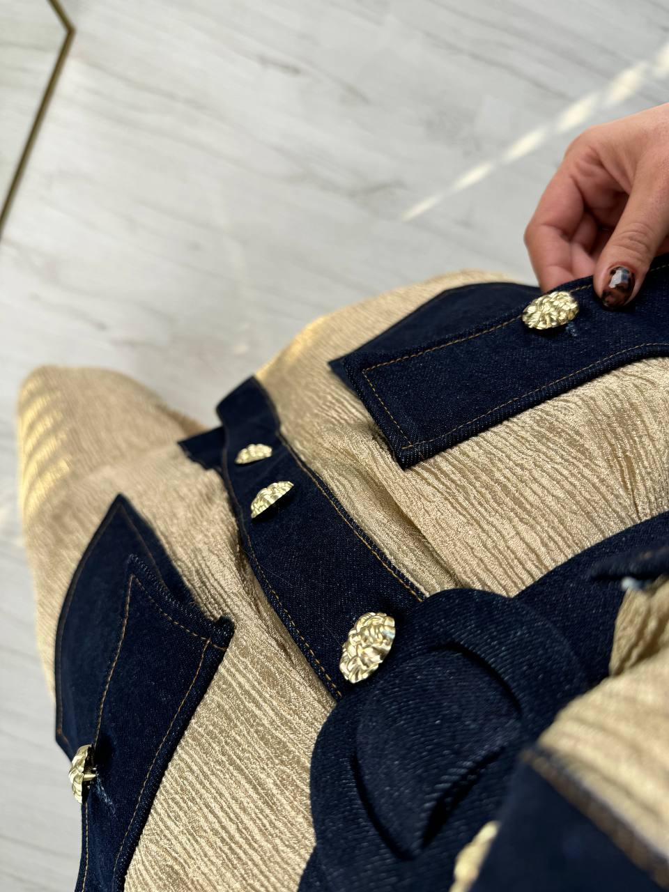 Gold%20Bej%20Tasarım%20Jean%20Detay%20Kemerli%20Pantolon%20Ceket%20Takım