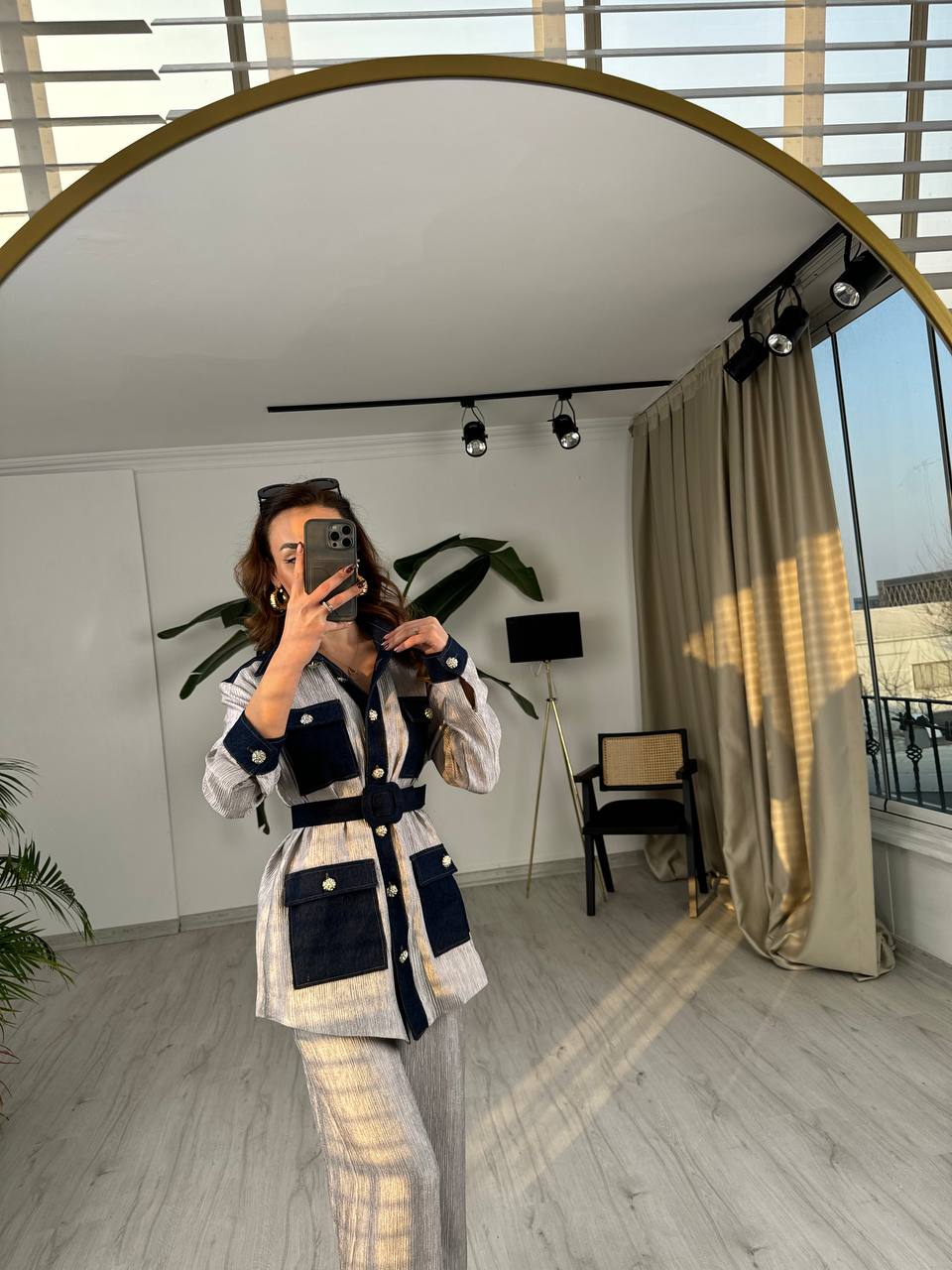 Gri%20Tasarım%20Jean%20Detay%20Kemerli%20Pantolon%20Ceket%20Takım