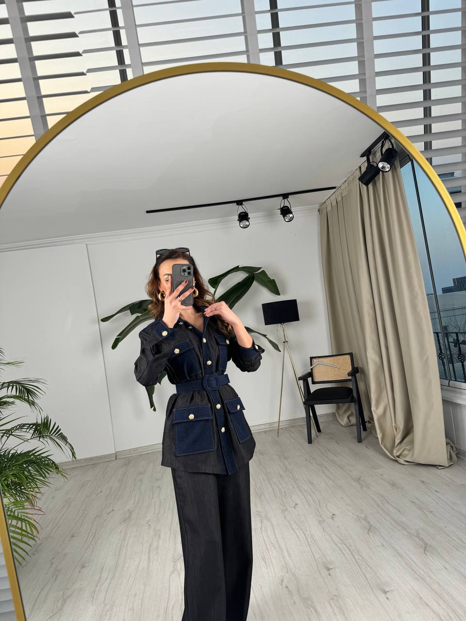 Siyah%20Tasarım%20Jean%20Detay%20Kemerli%20Pantolon%20Ceket%20Takım