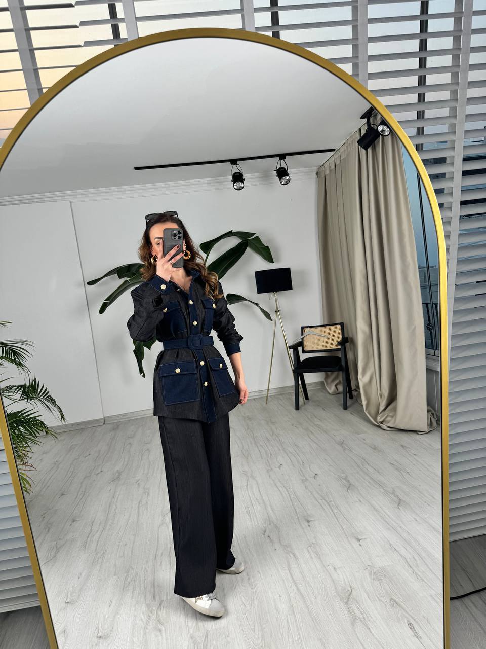 Siyah%20Tasarım%20Jean%20Detay%20Kemerli%20Pantolon%20Ceket%20Takım