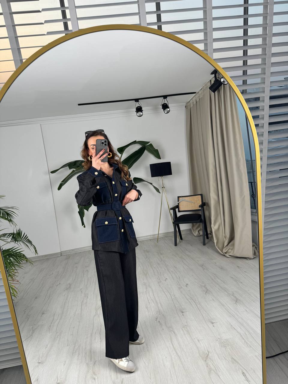 Siyah%20Tasarım%20Jean%20Detay%20Kemerli%20Pantolon%20Ceket%20Takım