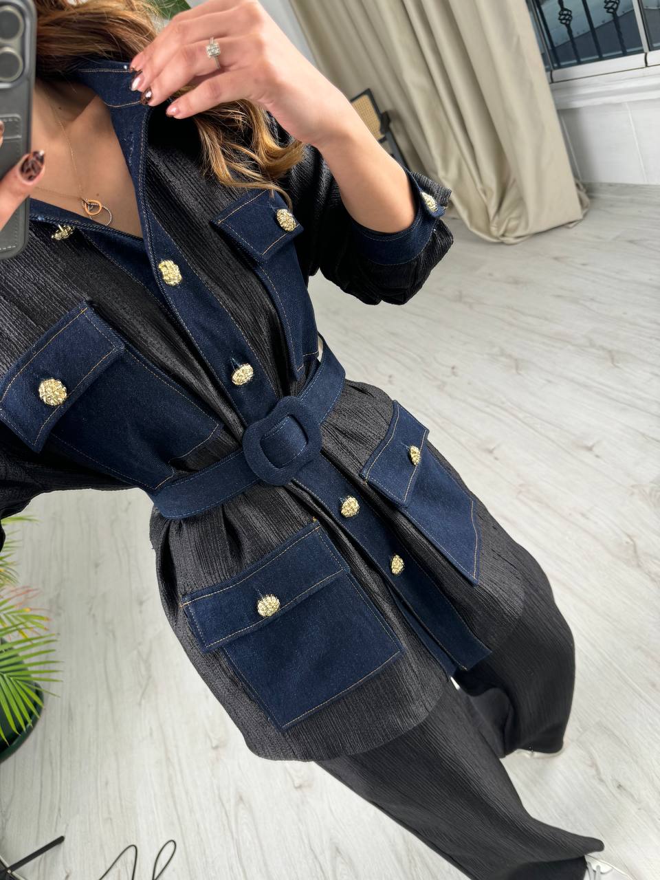 Siyah%20Tasarım%20Jean%20Detay%20Kemerli%20Pantolon%20Ceket%20Takım