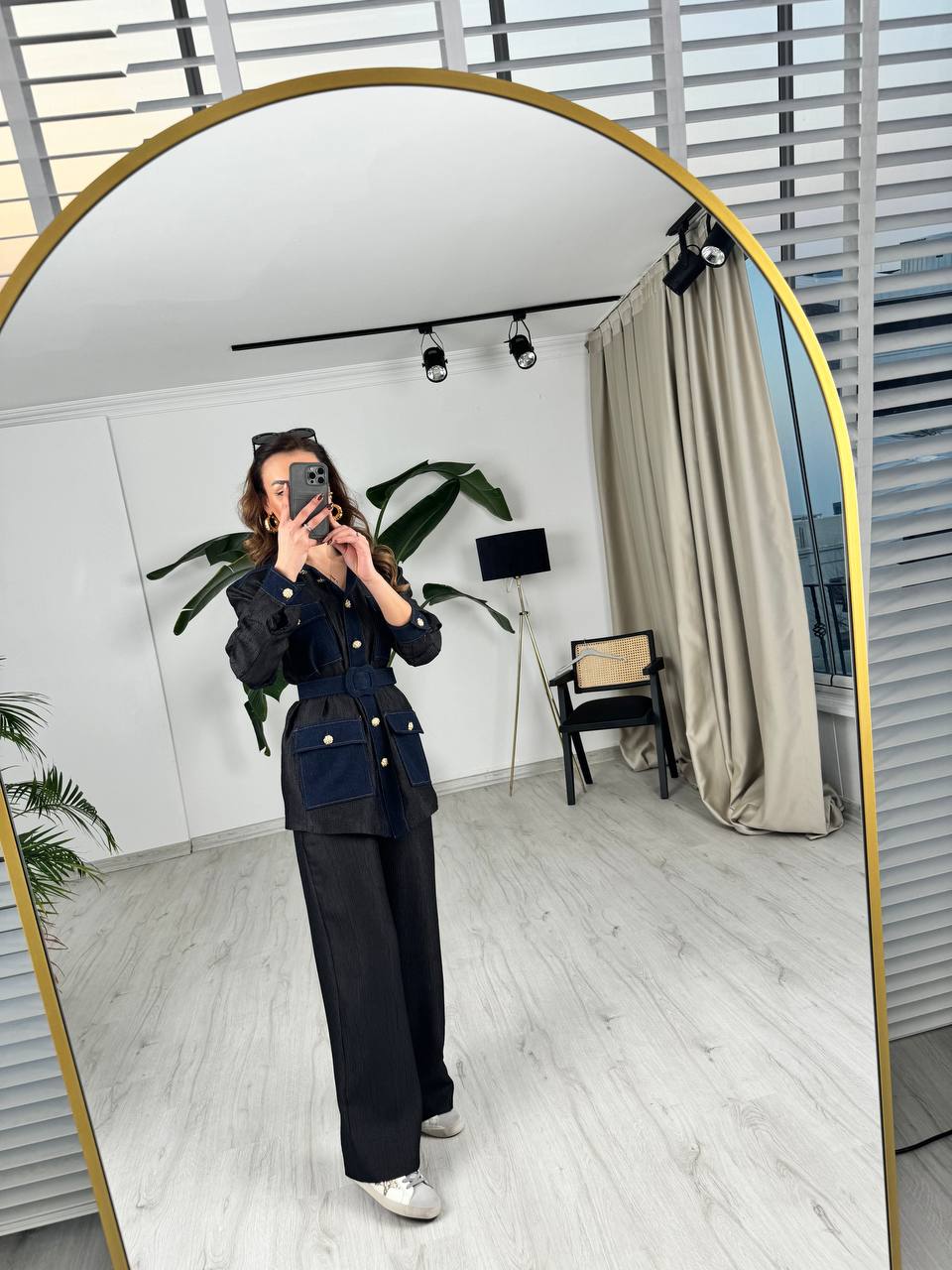 Siyah%20Tasarım%20Jean%20Detay%20Kemerli%20Pantolon%20Ceket%20Takım