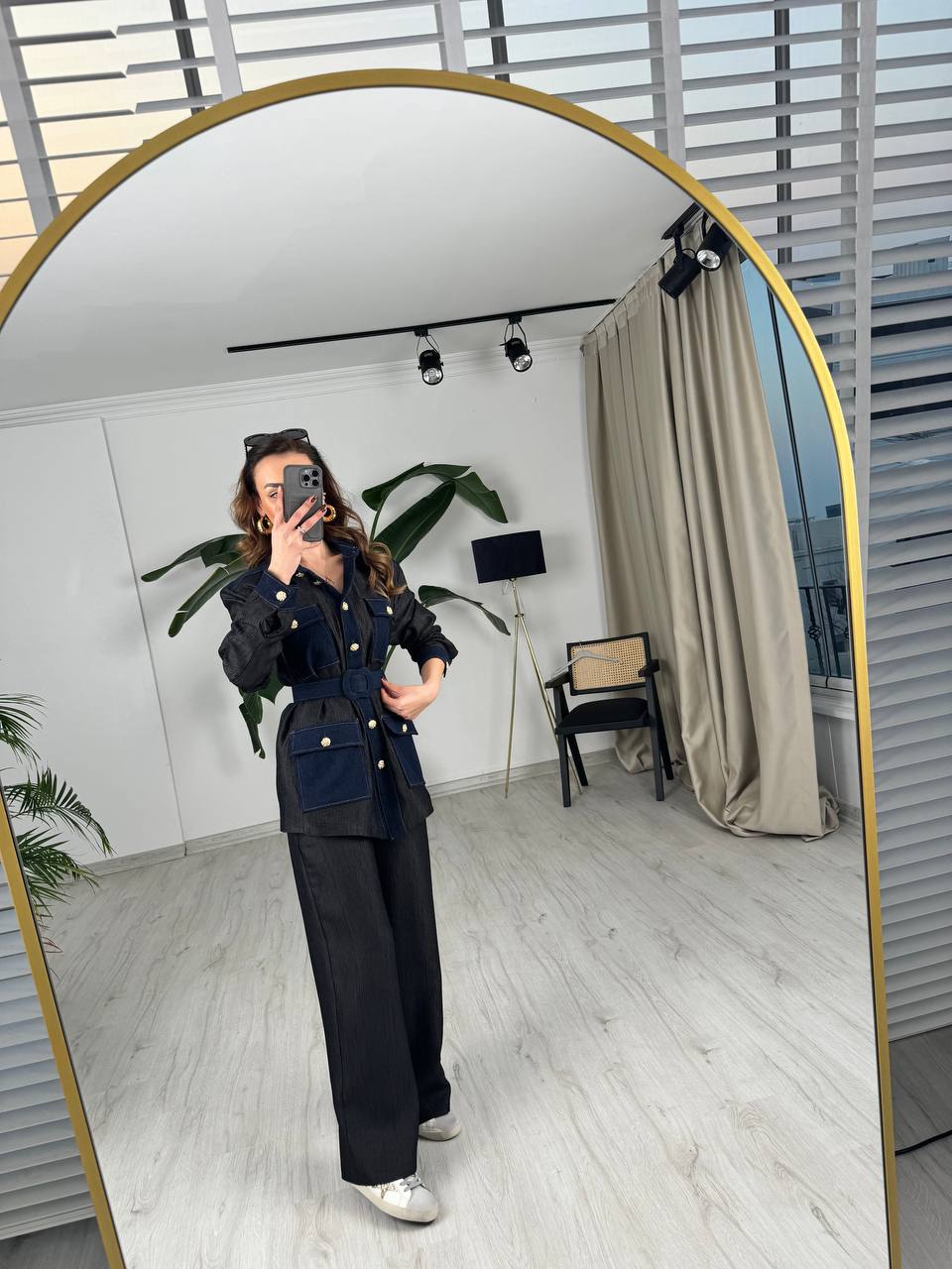 Siyah%20Tasarım%20Jean%20Detay%20Kemerli%20Pantolon%20Ceket%20Takım