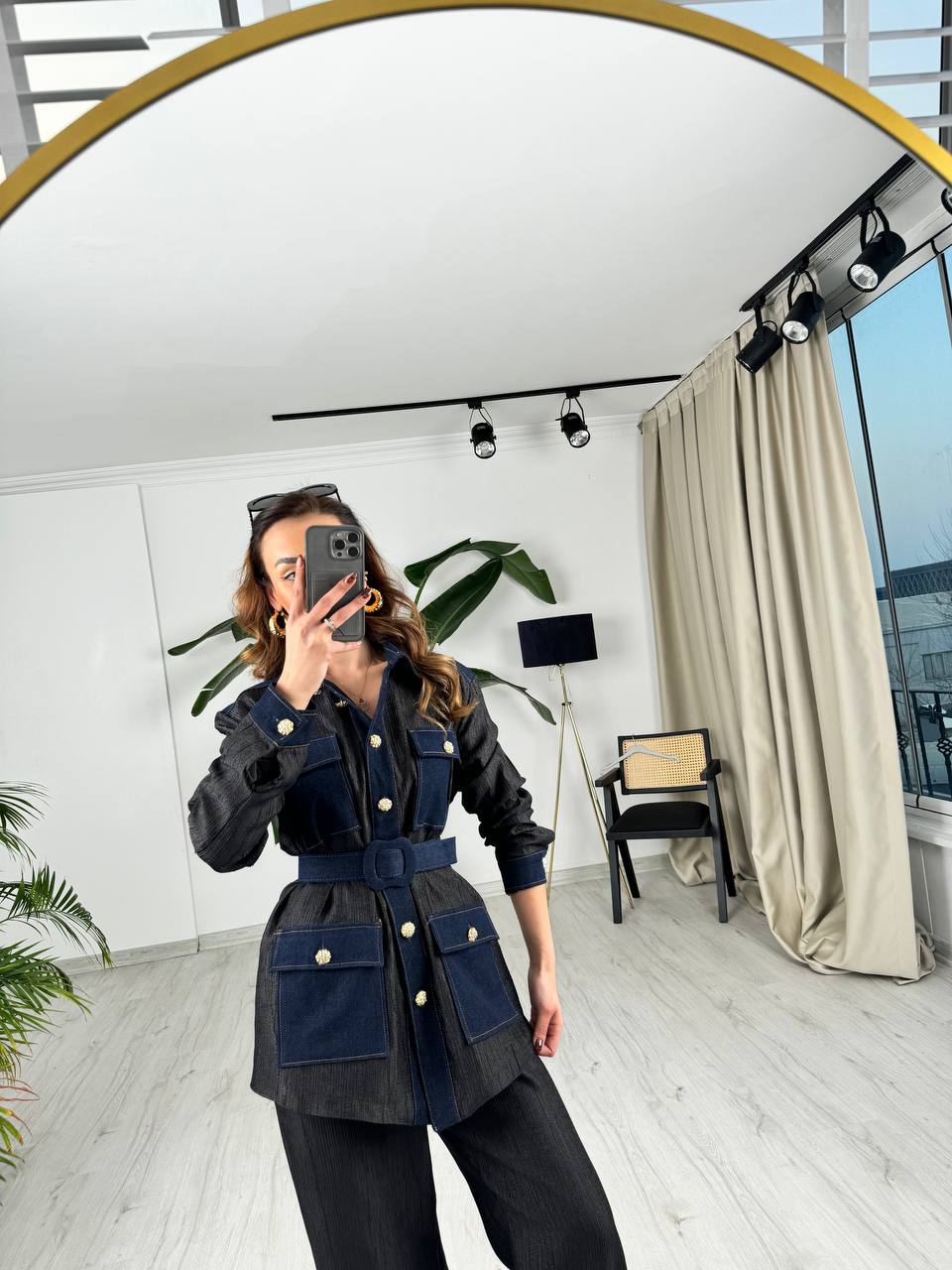 Siyah%20Tasarım%20Jean%20Detay%20Kemerli%20Pantolon%20Ceket%20Takım