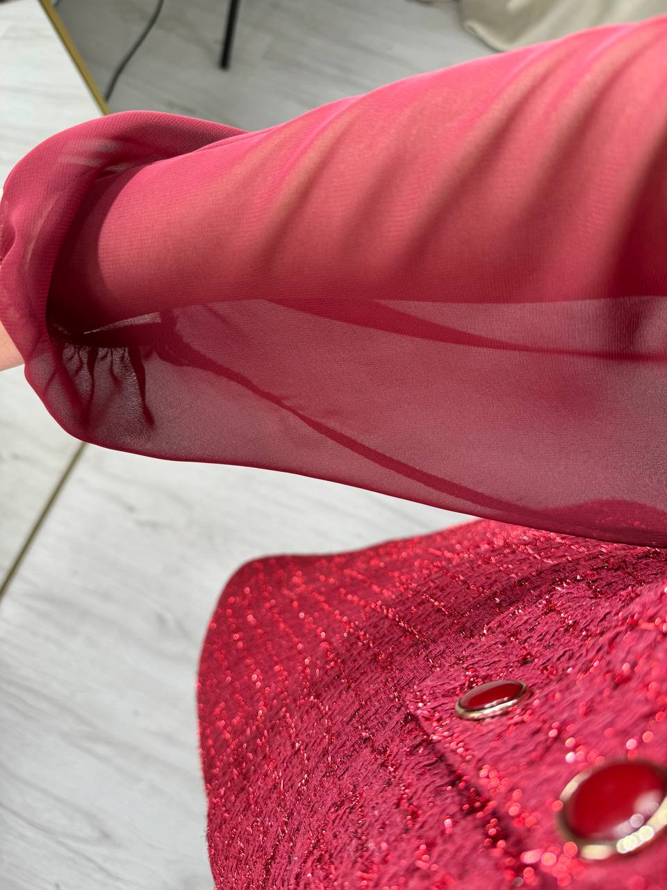 Bordo%20Kolu%20Şifon%20Ceket%20Yaka%20Tuvid%20Elbise