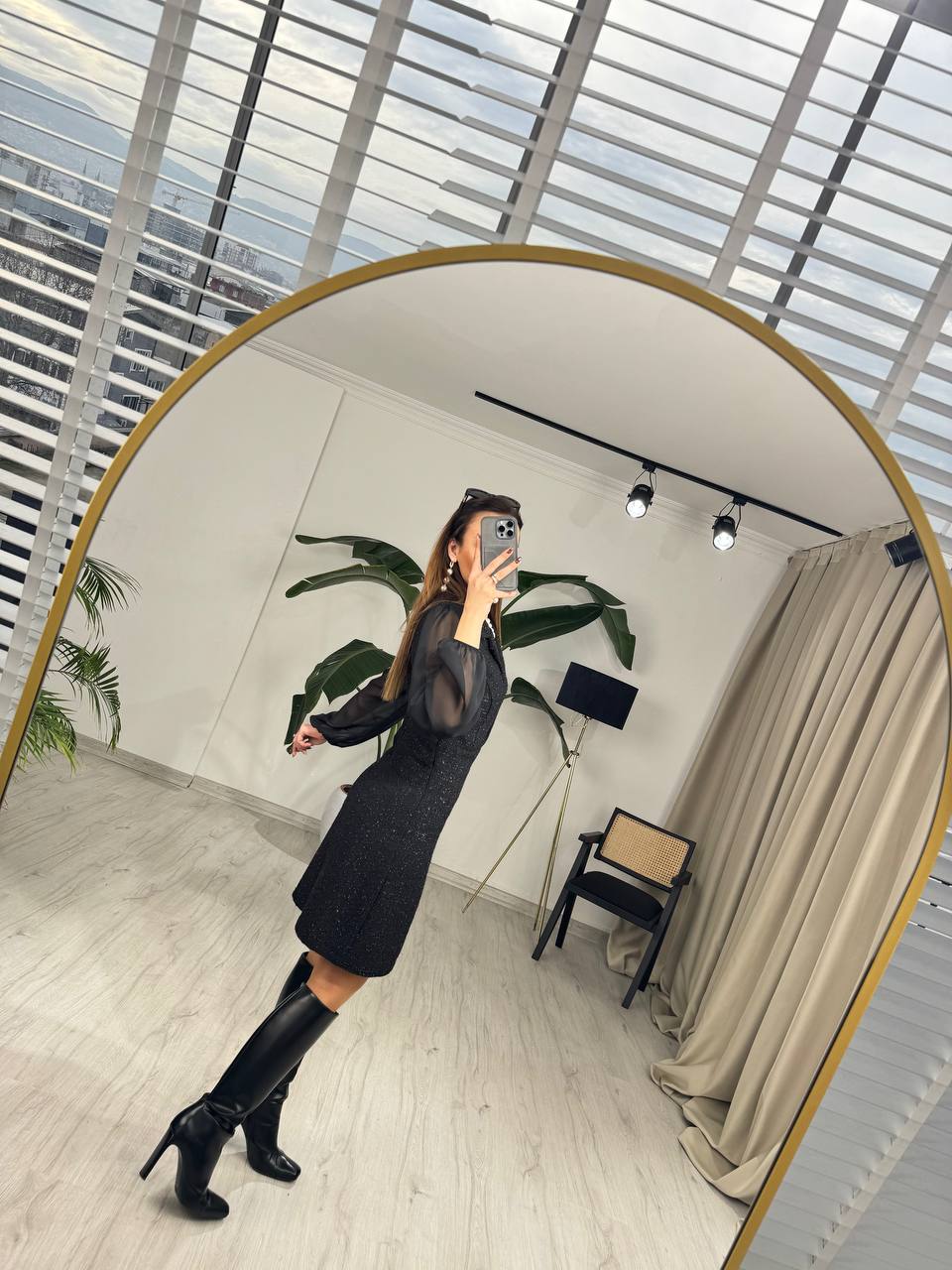 Siyah%20Kolu%20Şifon%20Ceket%20Yaka%20Tuvid%20Elbise