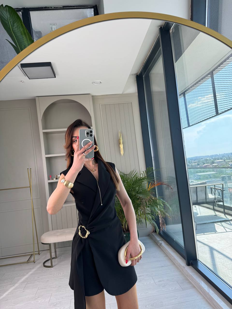 Tasarım%20Gold%20Metal%20Detaylı%20Kruvaze%20Şort%20Tulum