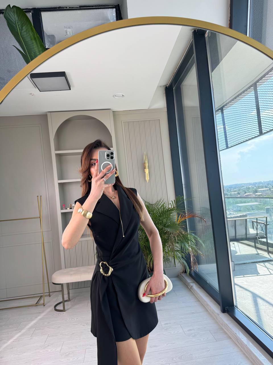 Tasarım%20Gold%20Metal%20Detaylı%20Kruvaze%20Şort%20Tulum