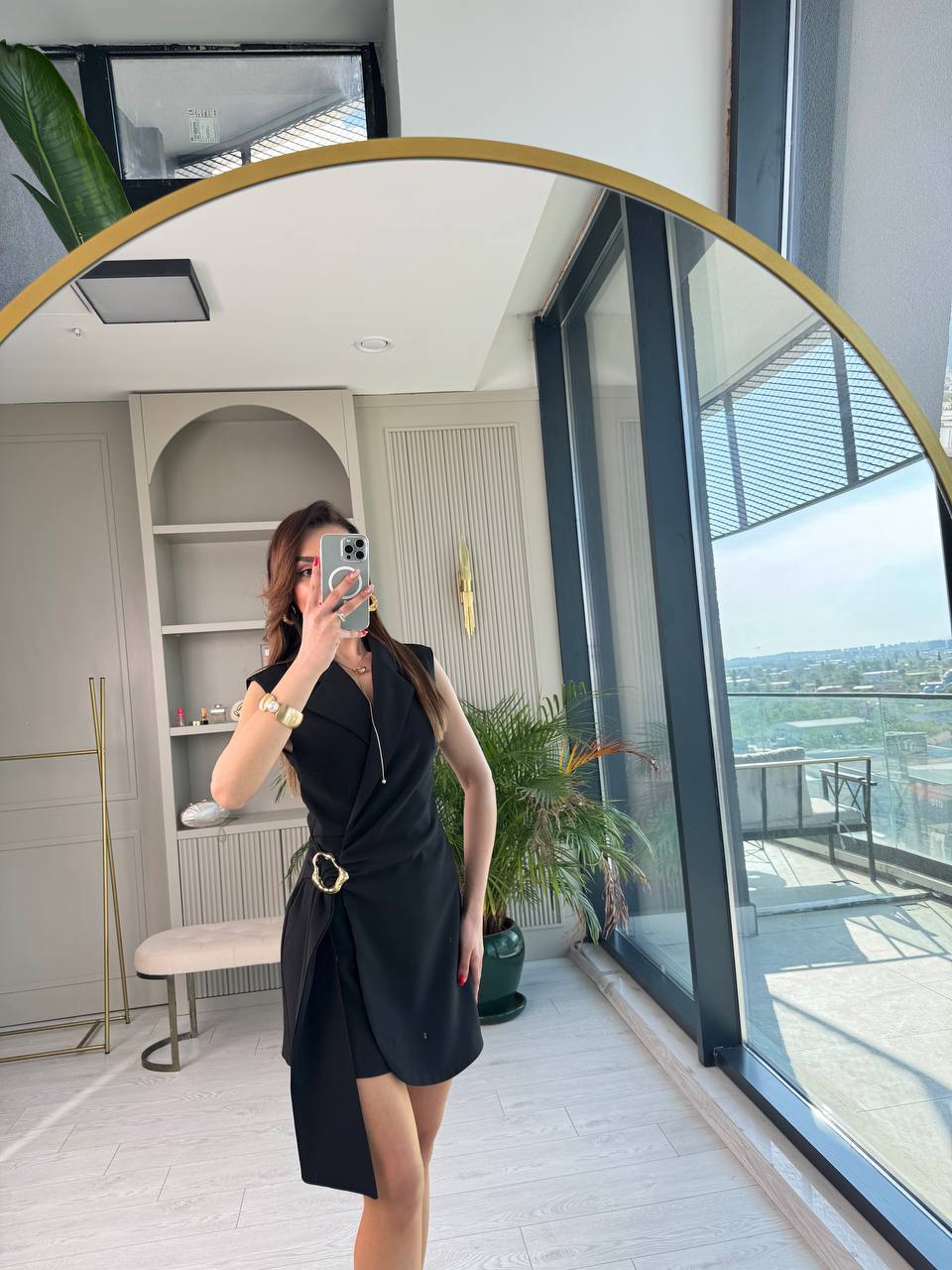Tasarım%20Gold%20Metal%20Detaylı%20Kruvaze%20Şort%20Tulum