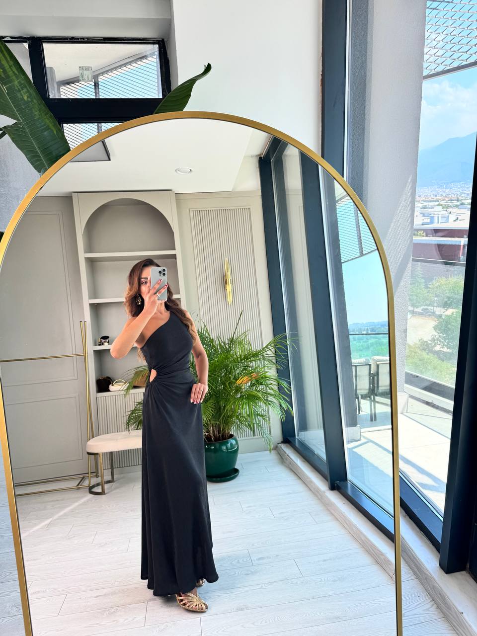 Tasarım%20Siyah%20Jakarlı%20Saten%20Bel%20Detay%20Elbise