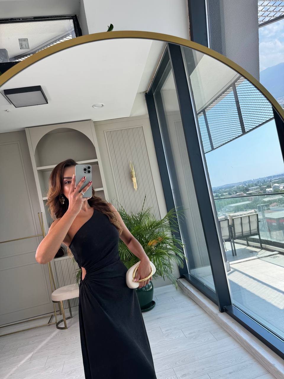 Tasarım%20Siyah%20Jakarlı%20Saten%20Bel%20Detay%20Elbise