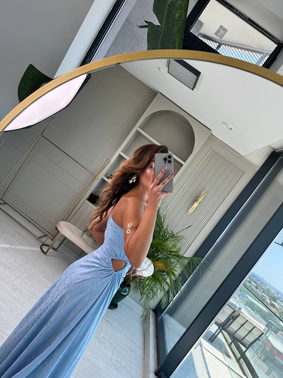 Tasarım%20Bebe%20Mavi%20Jakarlı%20Saten%20Bel%20Detay%20Elbise