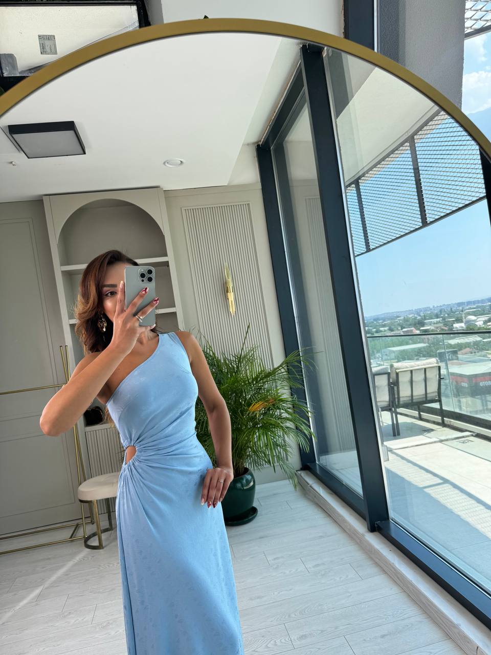 Tasarım%20Bebe%20Mavi%20Jakarlı%20Saten%20Bel%20Detay%20Elbise