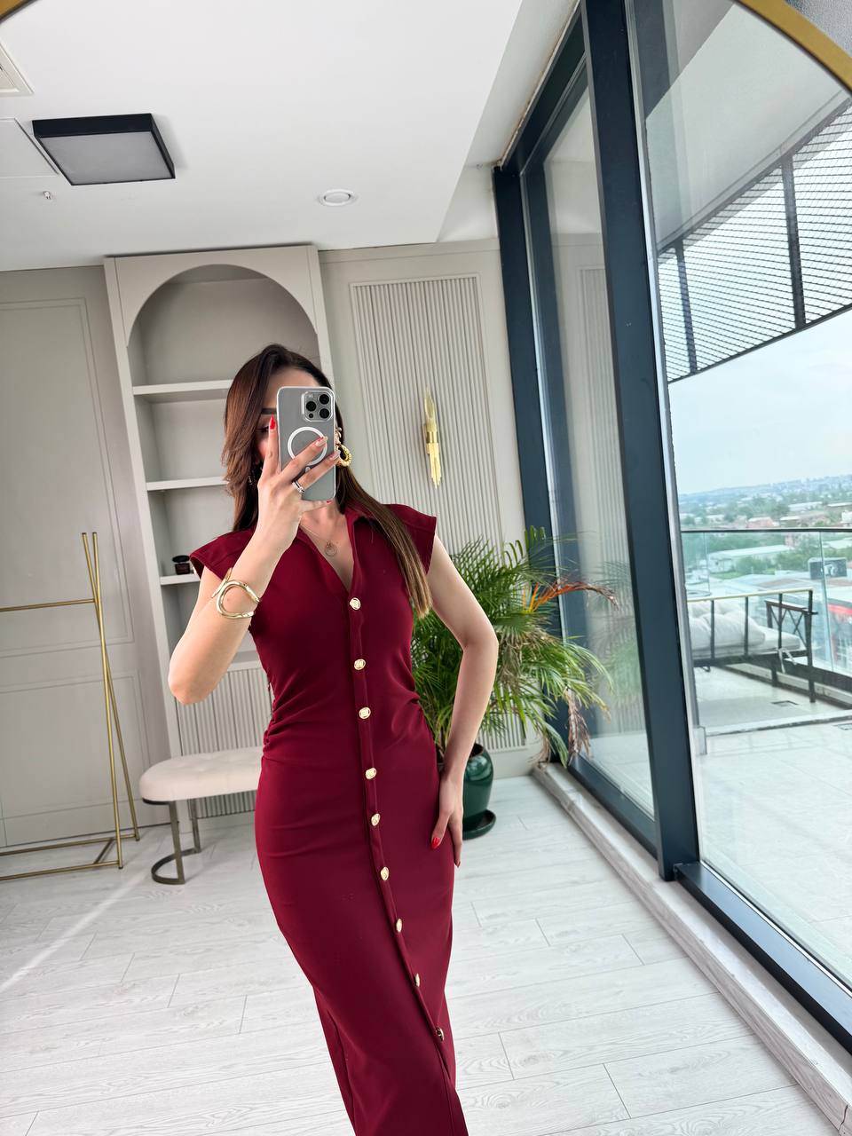 Bordo%20Düğme%20Detaylı%20Zara%20Model%20Bel%20Drapeli%20Elbise