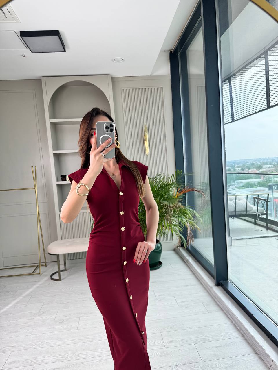 Bordo%20Düğme%20Detaylı%20Zara%20Model%20Bel%20Drapeli%20Elbise