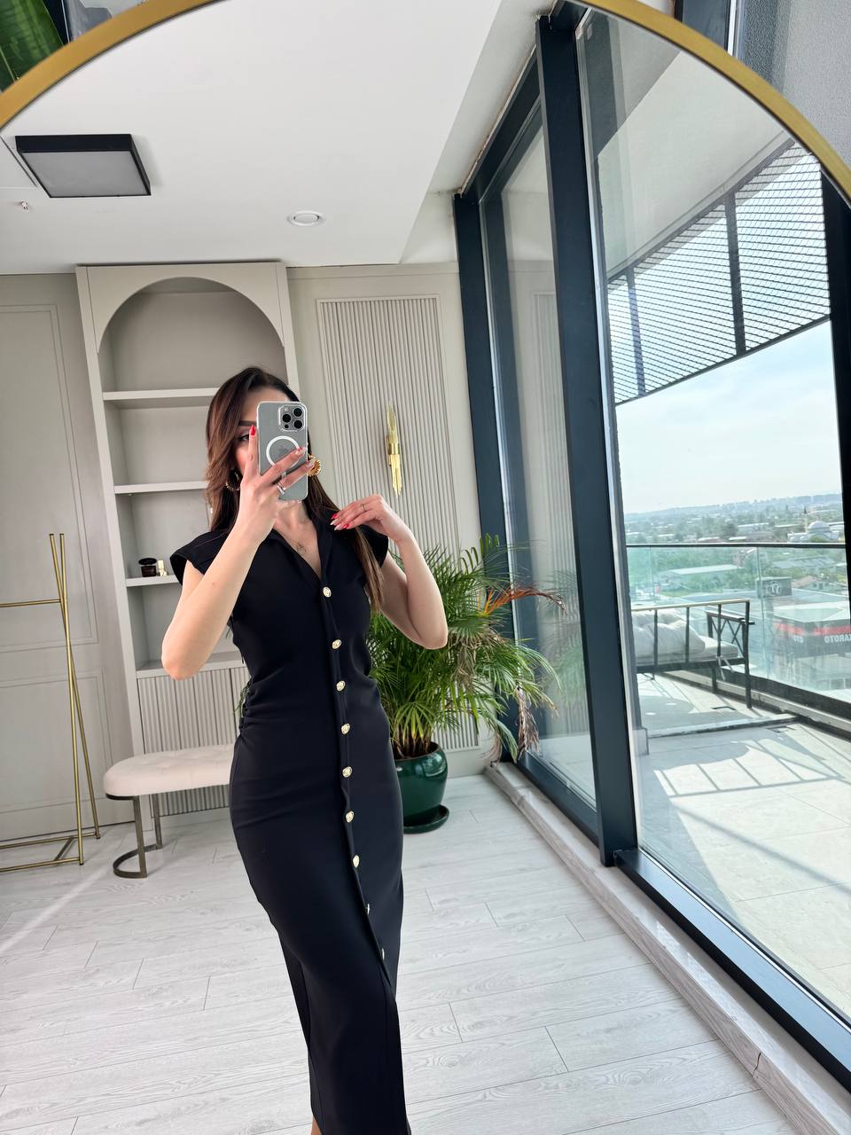 Siyah%20Düğme%20Detaylı%20Zara%20Model%20Bel%20Drapeli%20Elbise