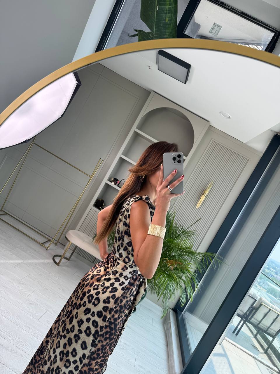 Leopar%20Desenli%20Tek%20Kol%20Saten%20Tasarım%20Maria%20Elbise