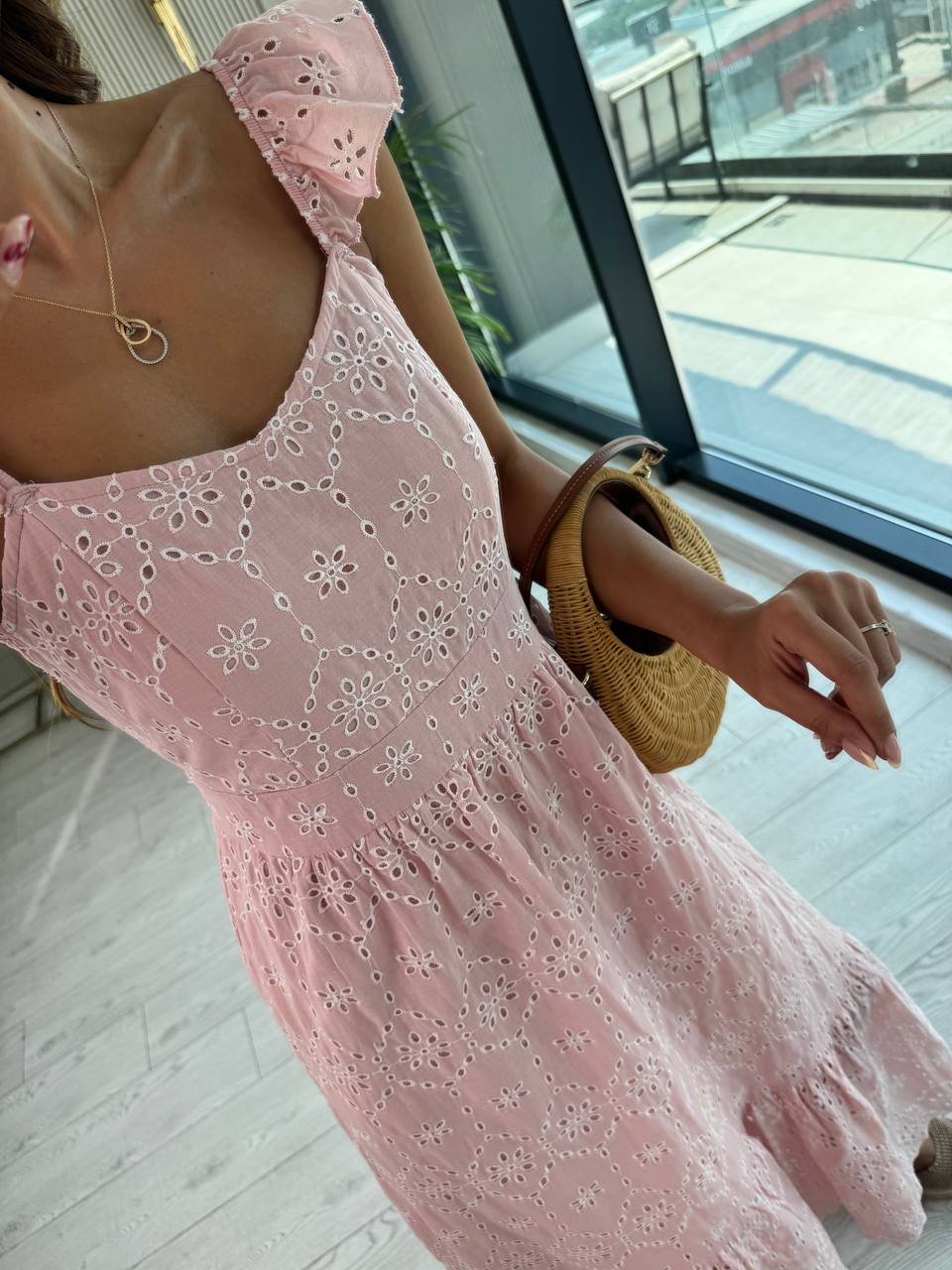 Pudra%20astarlı%20%100%20pamuklu%20Fisto%20elbise