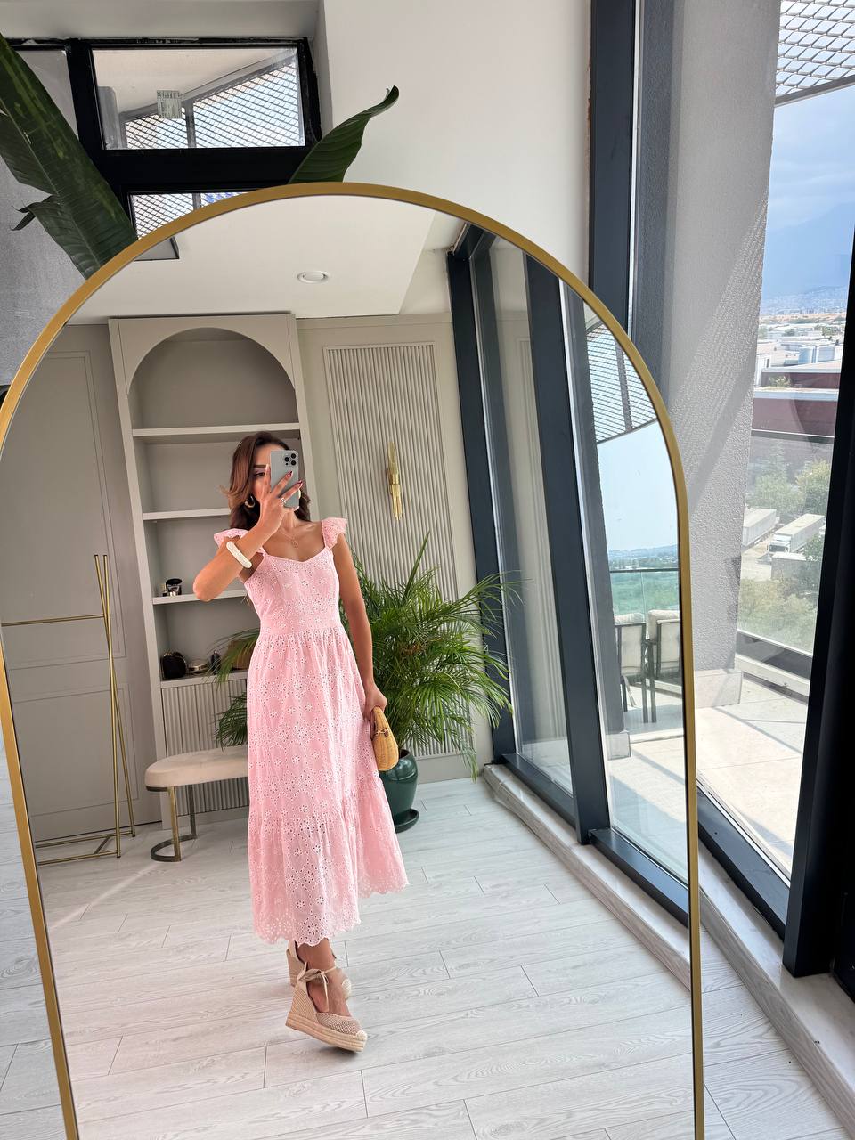 Pudra%20astarlı%20%100%20pamuklu%20Fisto%20elbise