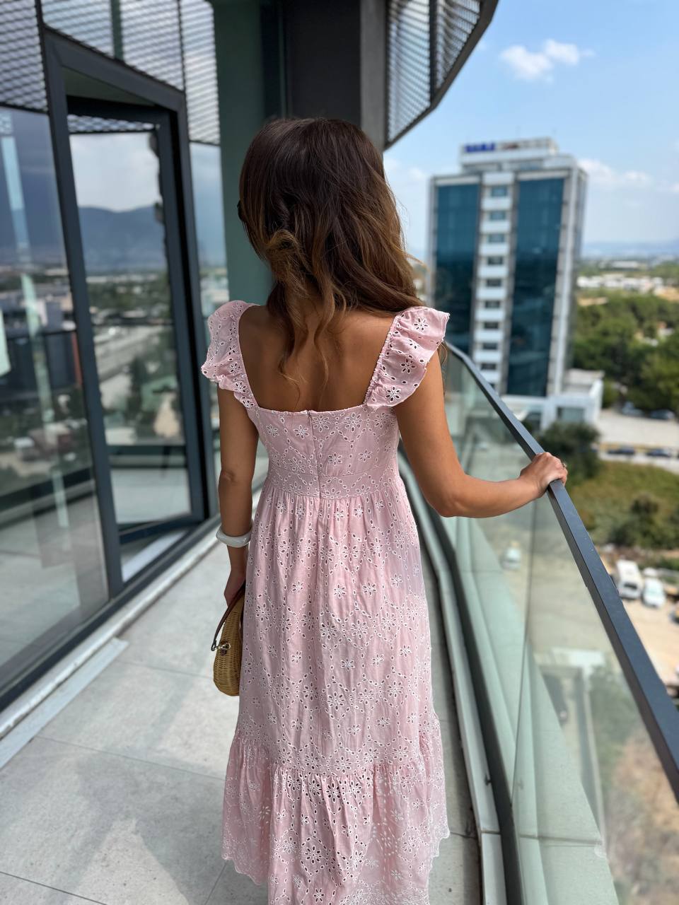 Pudra%20astarlı%20%100%20pamuklu%20Fisto%20elbise