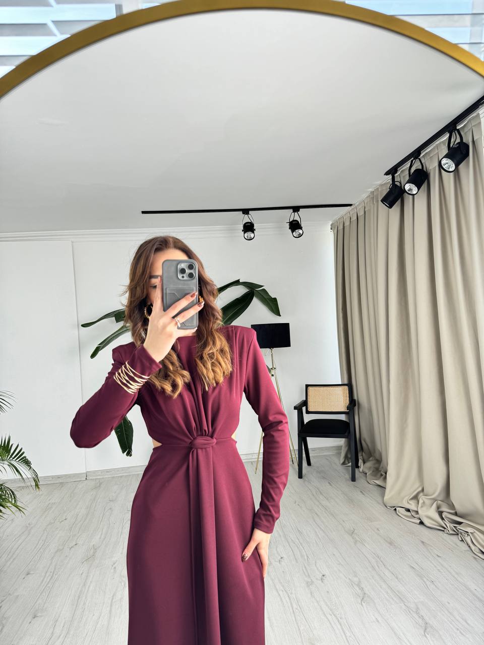 Bordo%20Vatkalı%20Zara%20Model%20Bel%20Detay%20Krep%20Kumaş%20Elbise