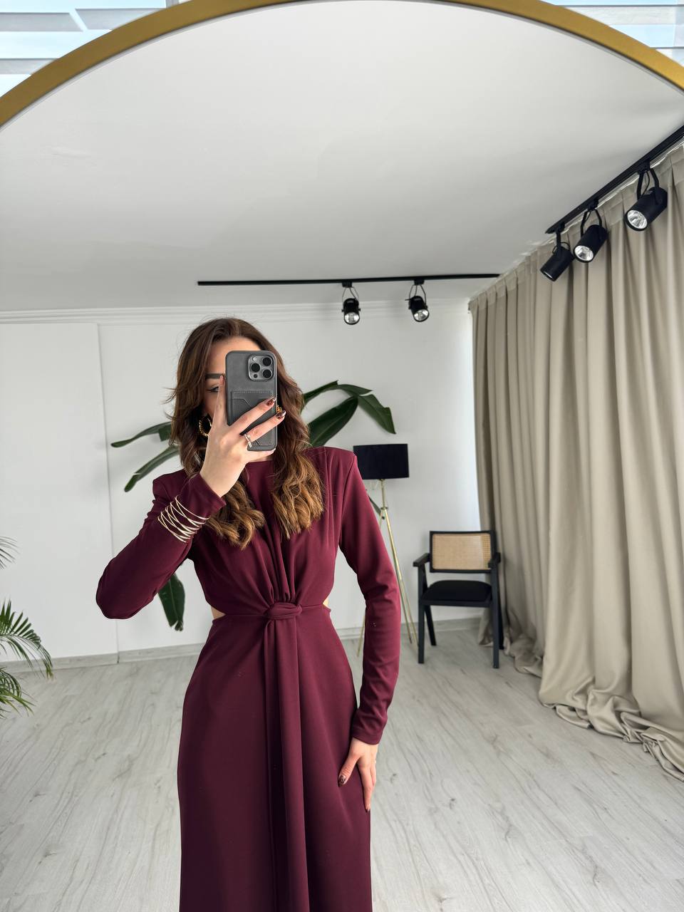 Bordo%20Vatkalı%20Zara%20Model%20Bel%20Detay%20Krep%20Kumaş%20Elbise