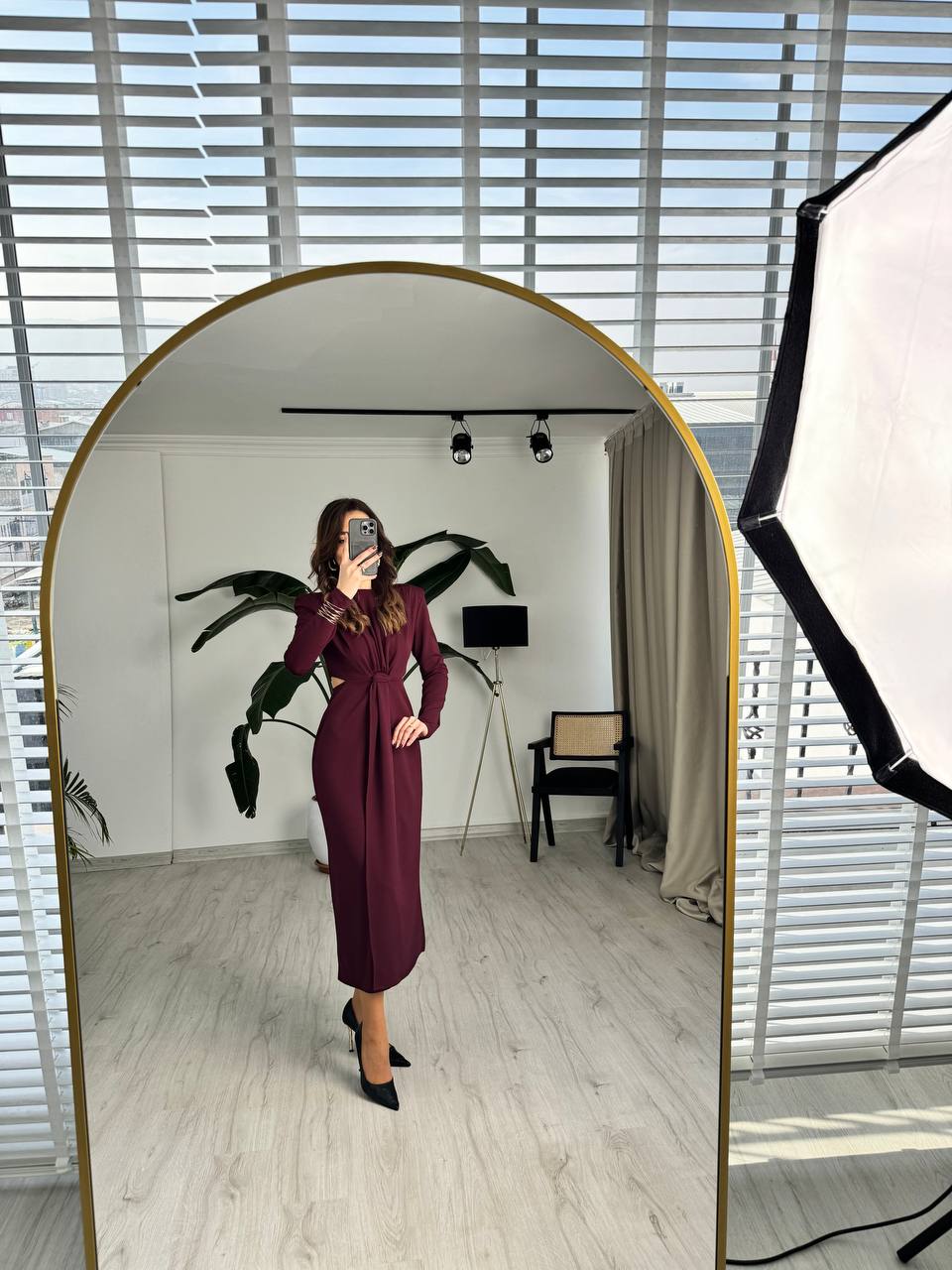 Bordo%20Vatkalı%20Zara%20Model%20Bel%20Detay%20Krep%20Kumaş%20Elbise