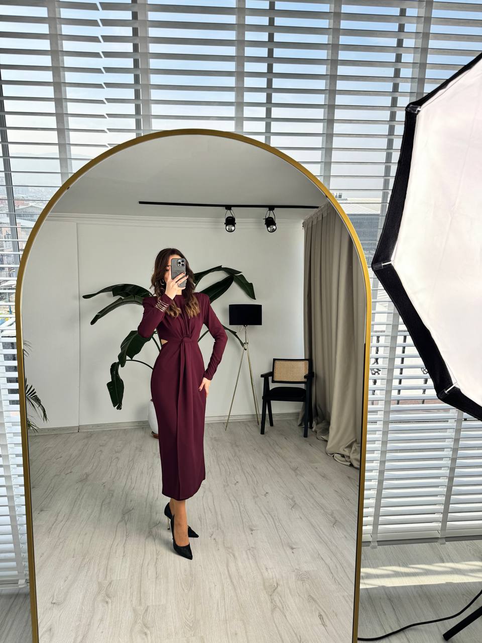 Bordo%20Vatkalı%20Zara%20Model%20Bel%20Detay%20Krep%20Kumaş%20Elbise