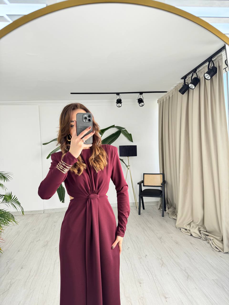 Bordo%20Vatkalı%20Zara%20Model%20Bel%20Detay%20Krep%20Kumaş%20Elbise