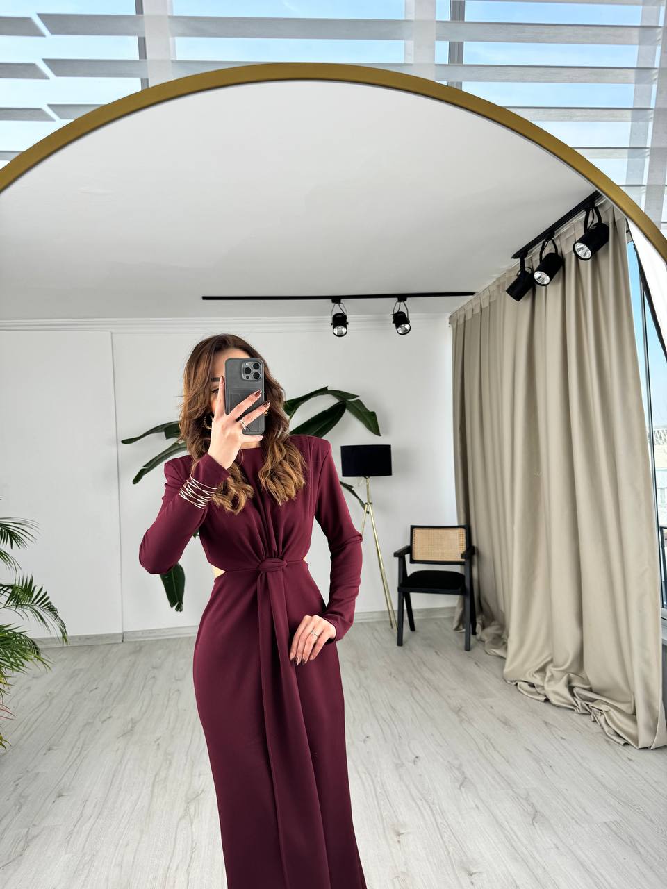 Bordo%20Vatkalı%20Zara%20Model%20Bel%20Detay%20Krep%20Kumaş%20Elbise