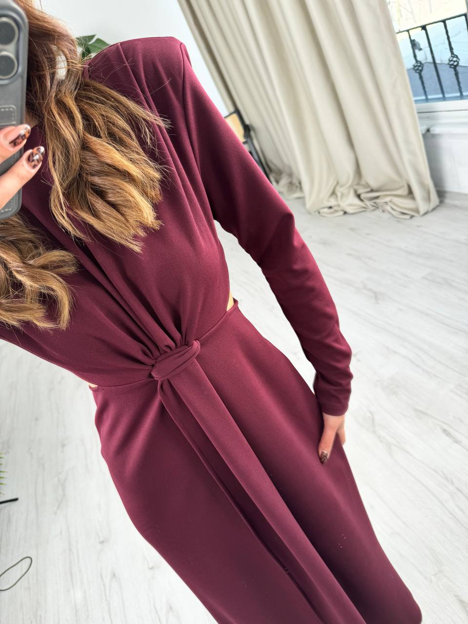 Bordo%20Vatkalı%20Zara%20Model%20Bel%20Detay%20Krep%20Kumaş%20Elbise