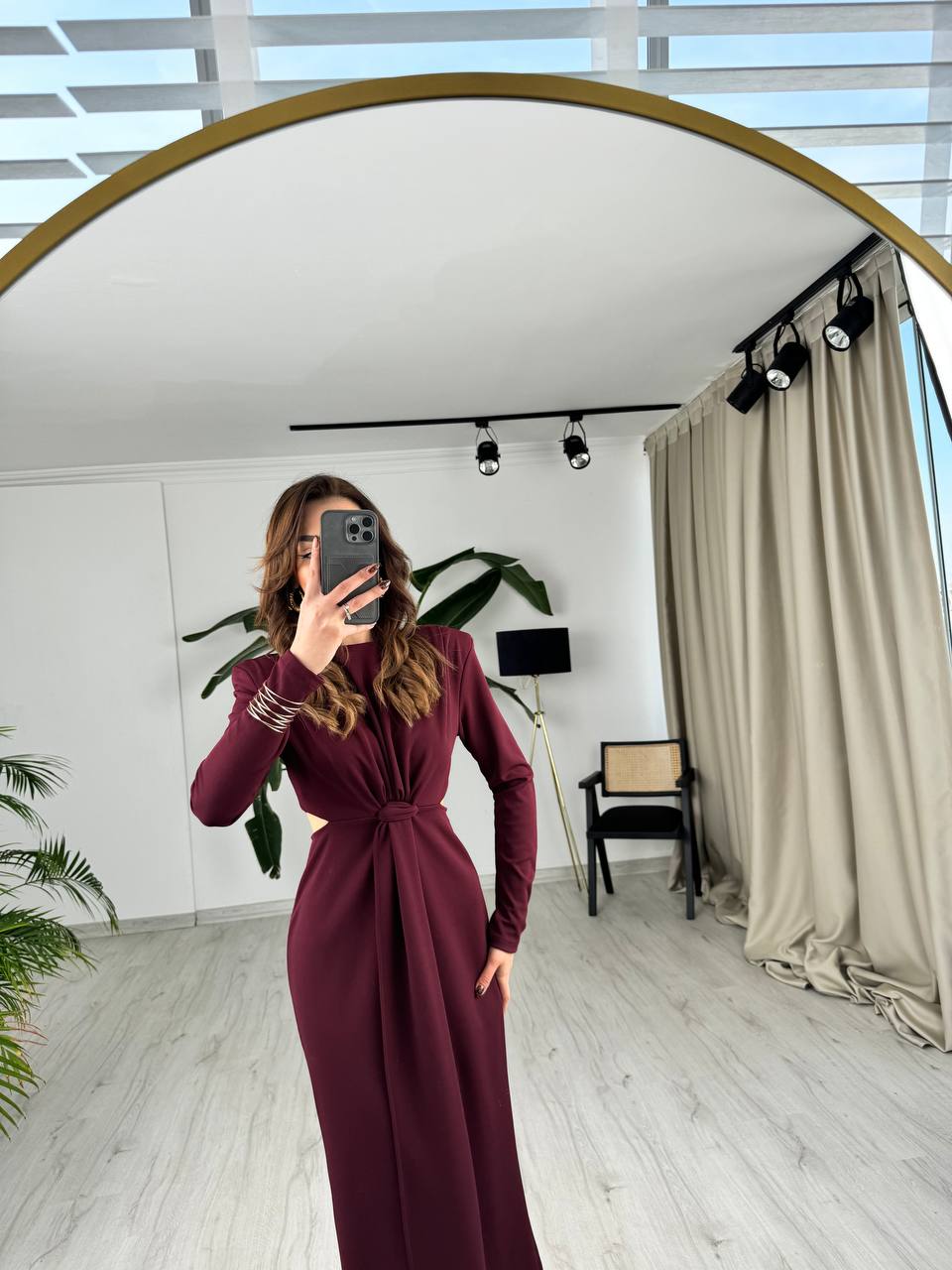 Bordo%20Vatkalı%20Zara%20Model%20Bel%20Detay%20Krep%20Kumaş%20Elbise