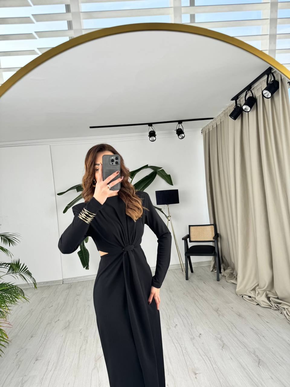 Siyah%20Vatkalı%20Zara%20Model%20Bel%20Detay%20Krep%20Kumaş%20Elbise